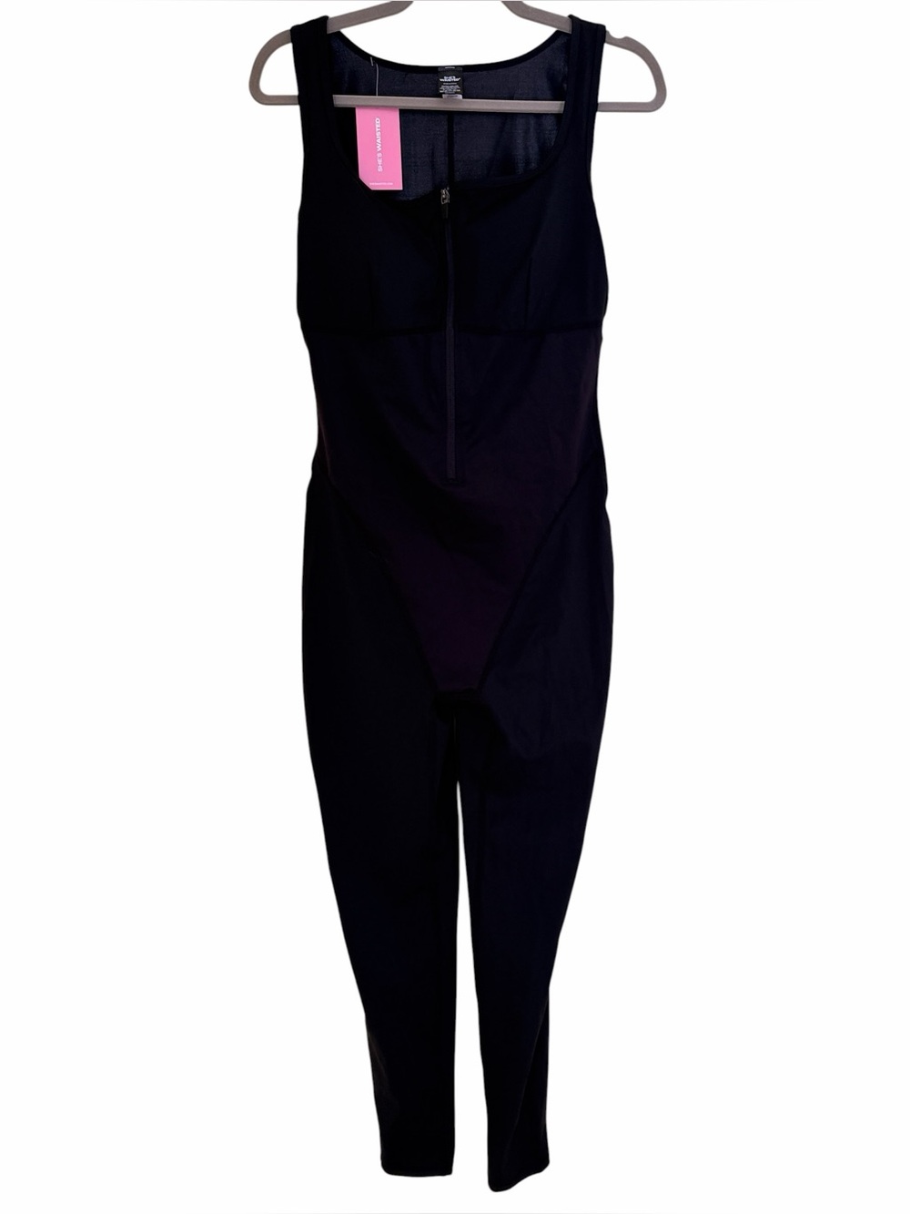She's Waisted Black Full-Body Zippered SaunaSculpt Compression Jumpsuit L - Picture 2 of 9
